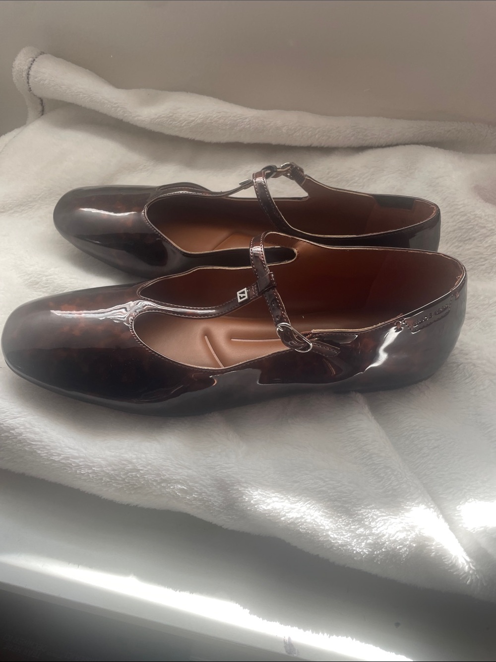 Franco Sarto T-Strap Patent Mary Janes in Tortoiseshell Brown - Picture 4 of 7